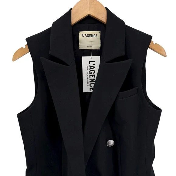L'AGENCE Keely Black Double Breasted Blazer Tuxedo Dress Party Formal NWT - Picture 3 of 13
